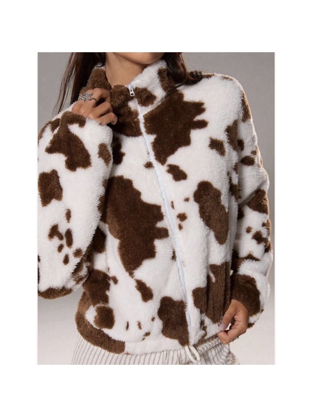 SHEIN Fleece Animal Print 1/4 Zip Pullover Sweatshirt 2XL Cozy Warm Winter Cow